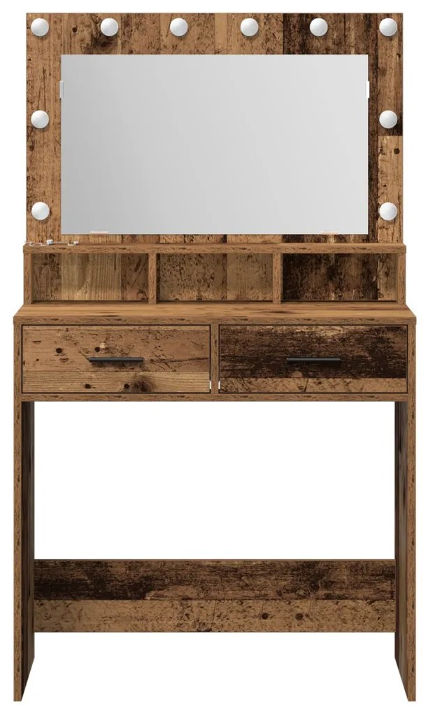 LED-es öltöztetőasztal régi fa hatással 79x41x135 cm