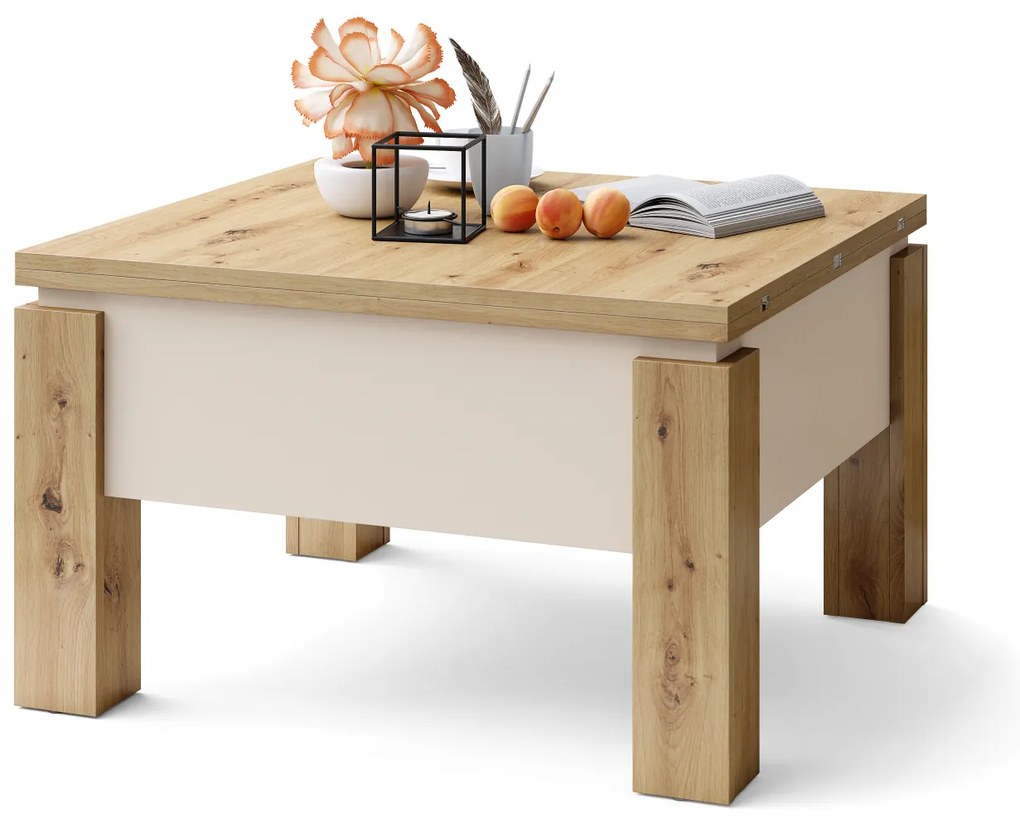 Mazzoni OSLO Artisan Tölgy/Bézs (Pezsgő) - NYITHATÓ/MAGASÍTHATÓ DOHÁNYZÓASZTAL ÉTKEZŐASZTAL ÉS DOHÁNYZÓASZTAL EGYBEN