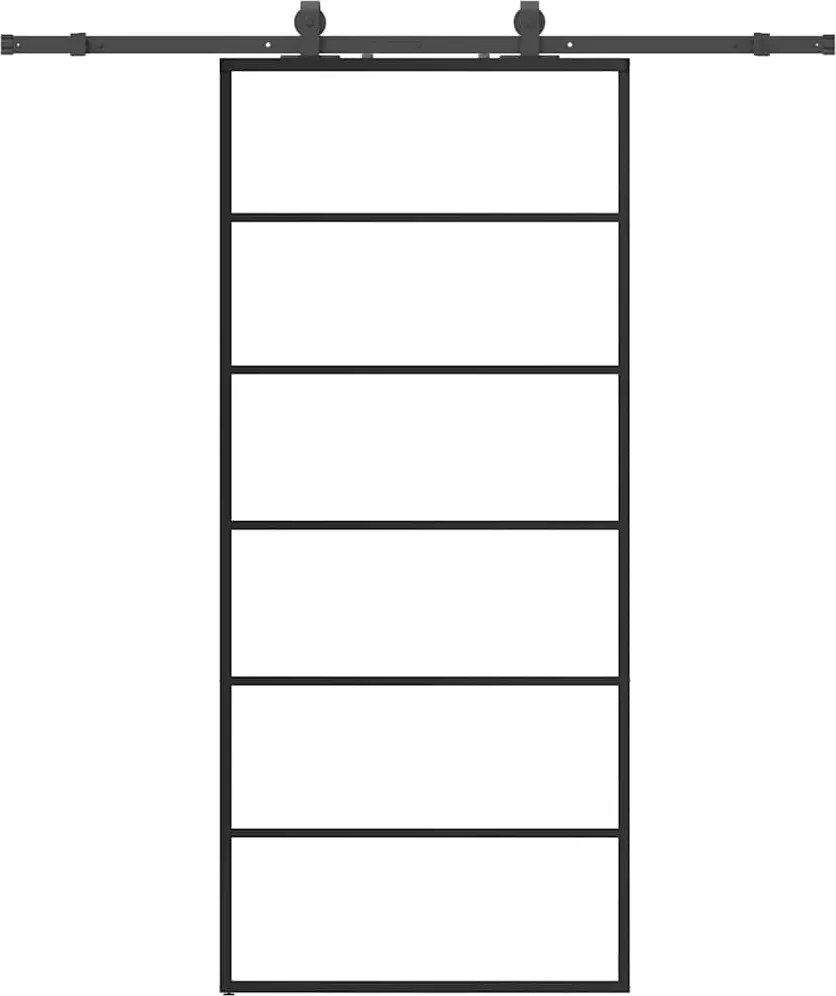 vidaXL fekete ESG üveg tolóajtó fémszerelvény-szettel 90x205 cm