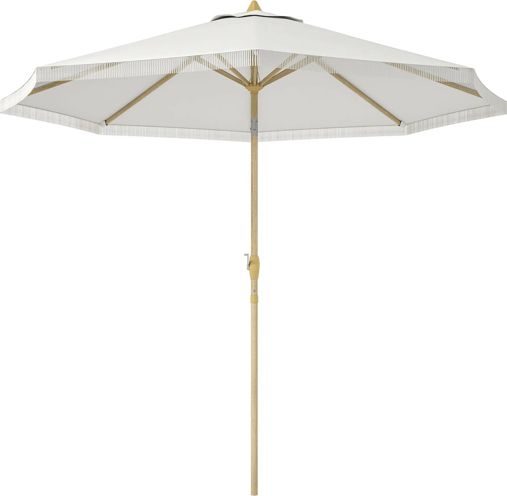 Outsunny Kert Egyenes Dönthető Napernyő Kézi Szerkezettel, Fröcskölt Fém Polccal, Bohém Stílusú, 8 Bordával Ø 265 x 244 cm Fehér | Aosom
