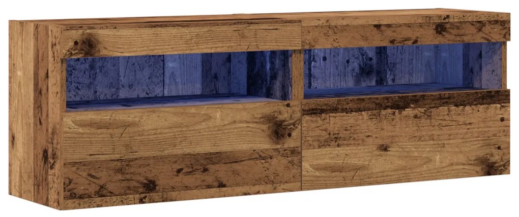 TV-falijó szekrények LED világítással 2 db Régi fa 60x30x40 cm