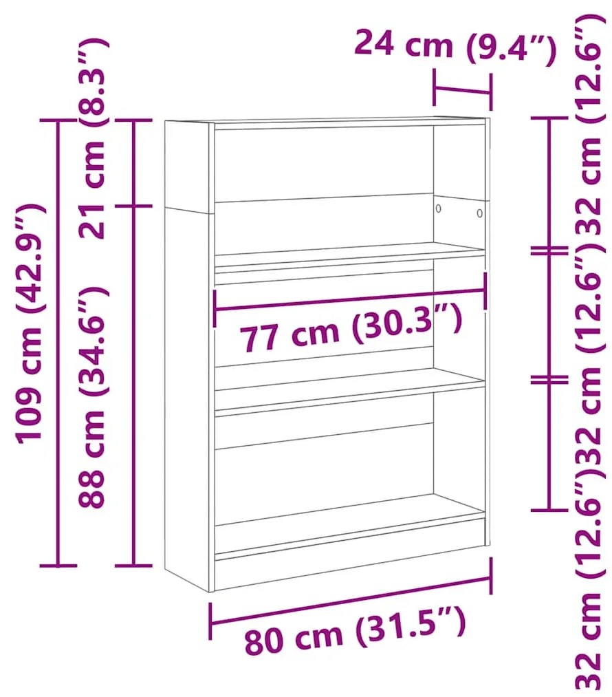 Könyvespolc Musta tammi 80 x 24 x 109 cm Faanyag