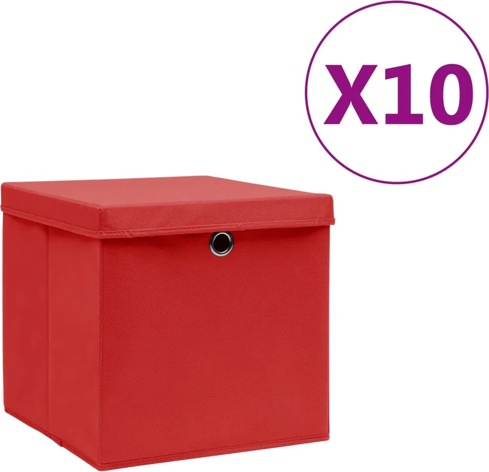 vidaXL 10 db piros fedeles tárolódoboz 28 x 28 x 28 cm