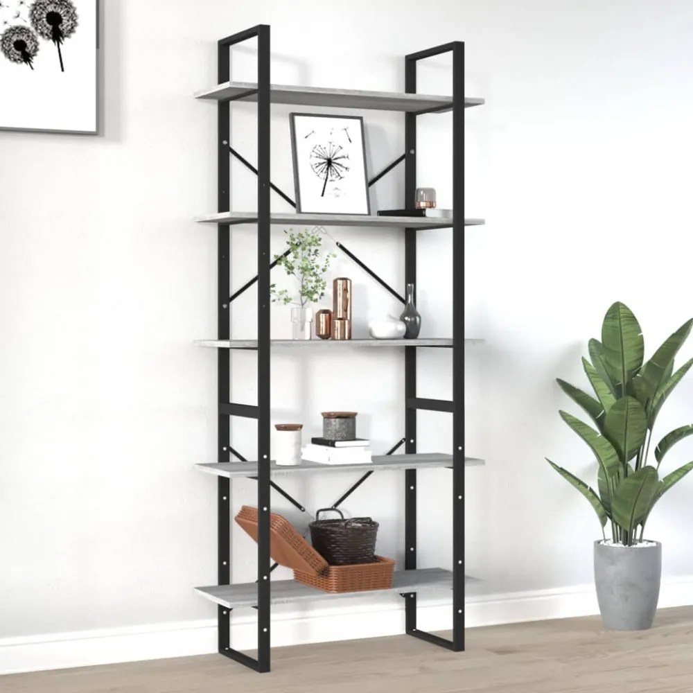 5 szintes szürke sonoma szerelt fa könyvszekrény 80x30x175 cm