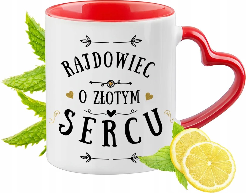 Piros bögre szív alakú füllel raliversenyzőknek ajándékba