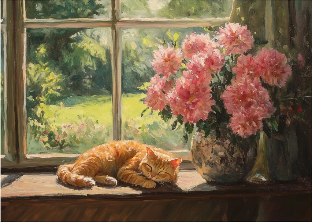 Üveg kép - Macska az ablakban (70x50 cm)