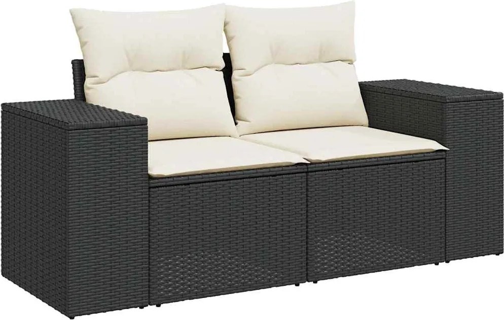 vidaXL 2 személyes fekete polyrattan kerti kanapé párnával