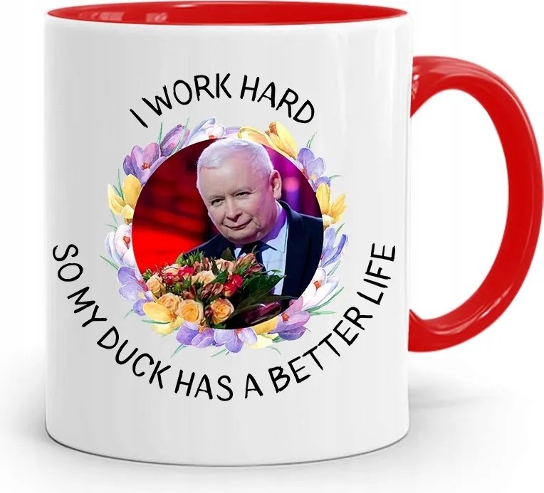 Piros Vicces Bögre Jaroslaw Kaczynski fényképes nyomattal