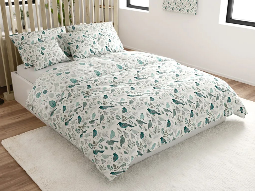 Pamut ágynemű LEAFBIRD POLY fehér-zöld Ágyneműhuzat mérete: 70 x 90 cm | 140 x 200 cm