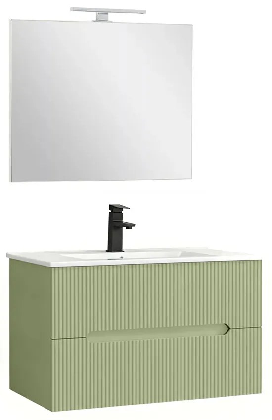 Trent Fürdőszobabútor 80 cm kerámia mosdóval (2 fiókos) tükörrel 60x80 cm világoszöld