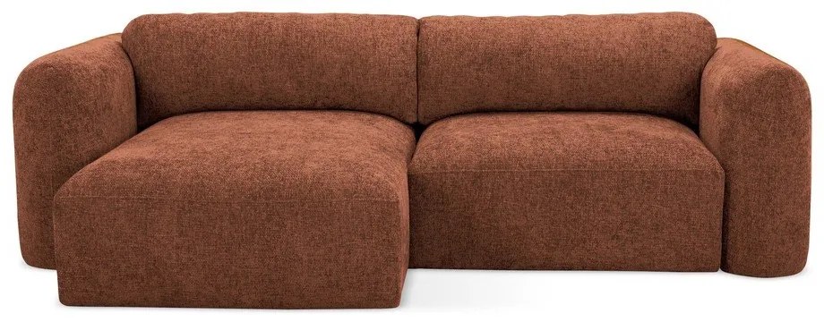 Terrakotta színű zsenília kinyitható-tárolóhelyes sarokkanapé (bal oldali-heverő résszel) Mele – Makamii