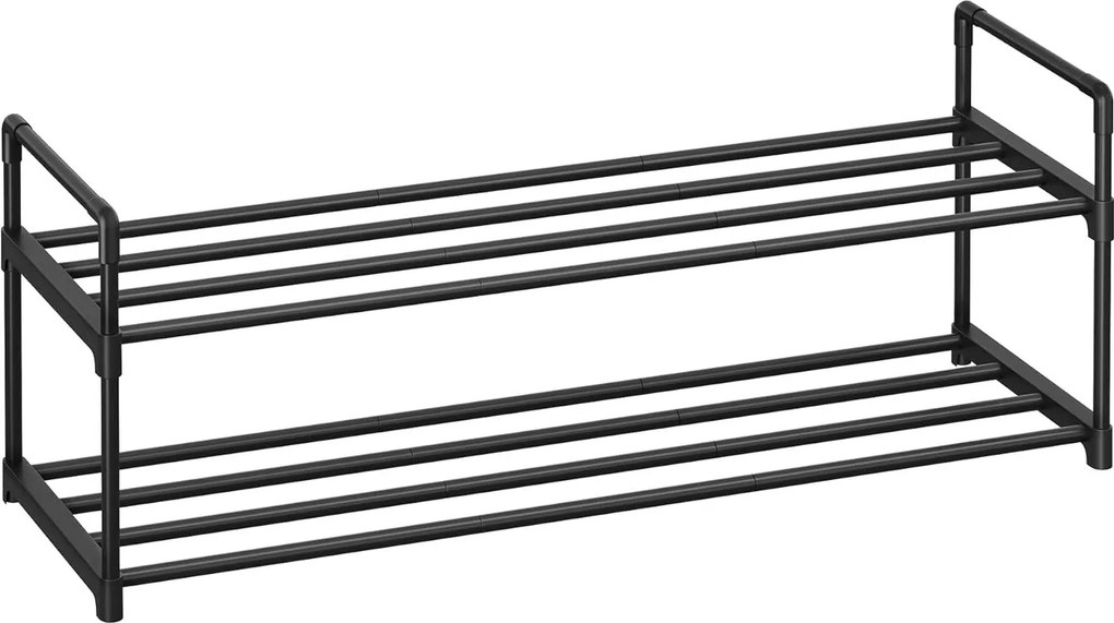 2 szintes cipőtartó állvány, fém tárolópolc, 8–10 pár cipőhöz, 30 x 92 x 34 cm, fekete