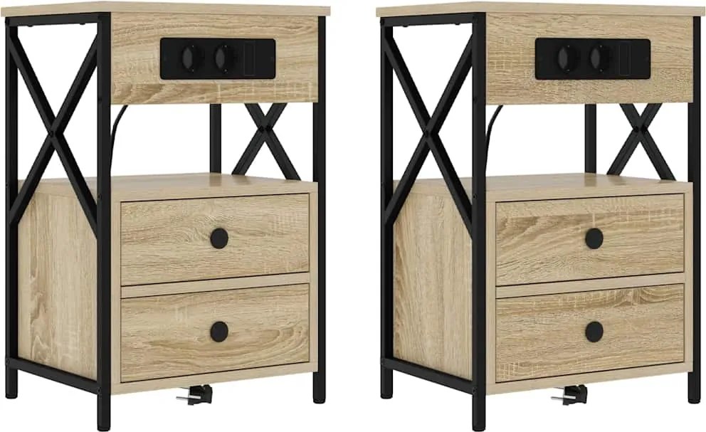 vidaXL Éjjeliszekrény 2 pcs Sonoma tölgy 40 x 31 x 60 cm Faanyag