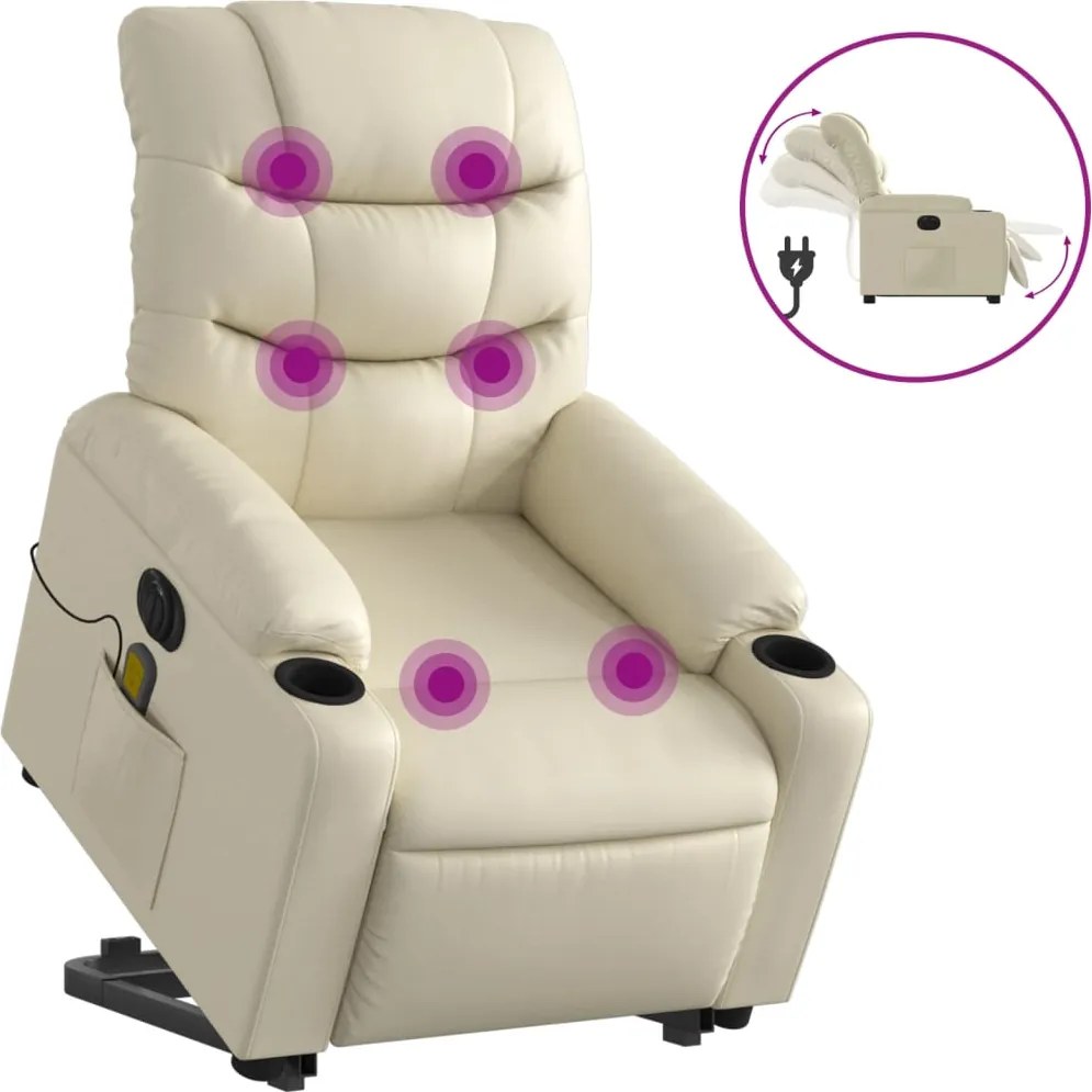 vidaXL elektromos krémszínű műbőr felállást segítő masszázsfotel