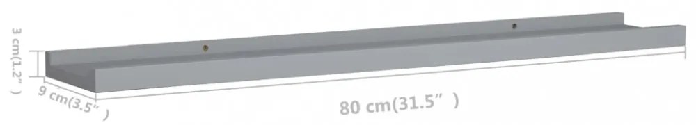 2 db szürke MDF szegélypolc képkeretekhez 80 x 9 x 3 cm