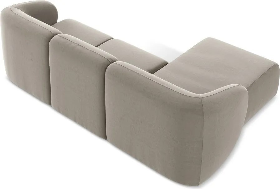 Világosbarna bársony sarokkanapé (bal oldali-heverő résszel) Lani – Makamii