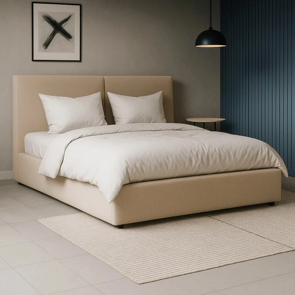 Ágy 140x200 cm méretben, ágyneműtartóval, bézs színben, kordbársony kárpittal MARSYLIA