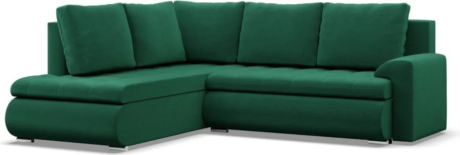 Tokio sarokkanapé, L alakú háttámlával, 2 ágyneműtartóval, bársony, baloldali, zöld