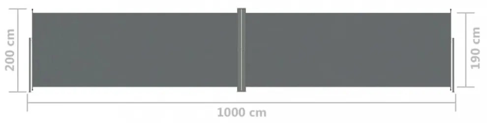 antracitszürke behúzható oldalsó napellenző 200 x 1000 cm