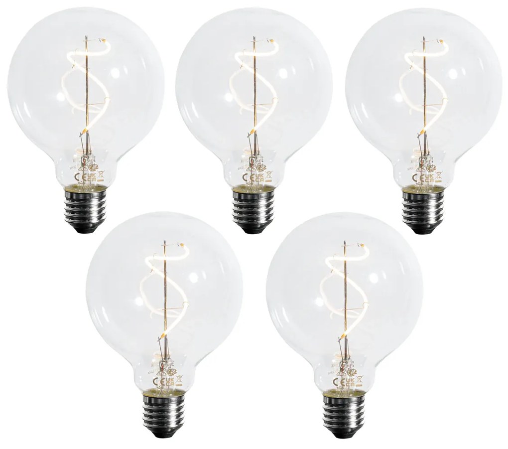 5 darabos készlet E27 szabályozható LED spirál izzószálas G95 4W 270LM 2700K
