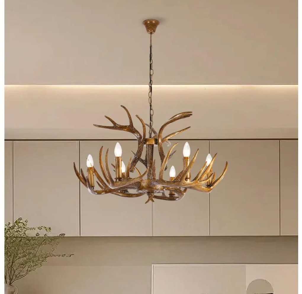 Brilagi - DEER láncra akasztható csillár, 6xE14/10W/230V, Ø 80 cm, agancs díszítéssel