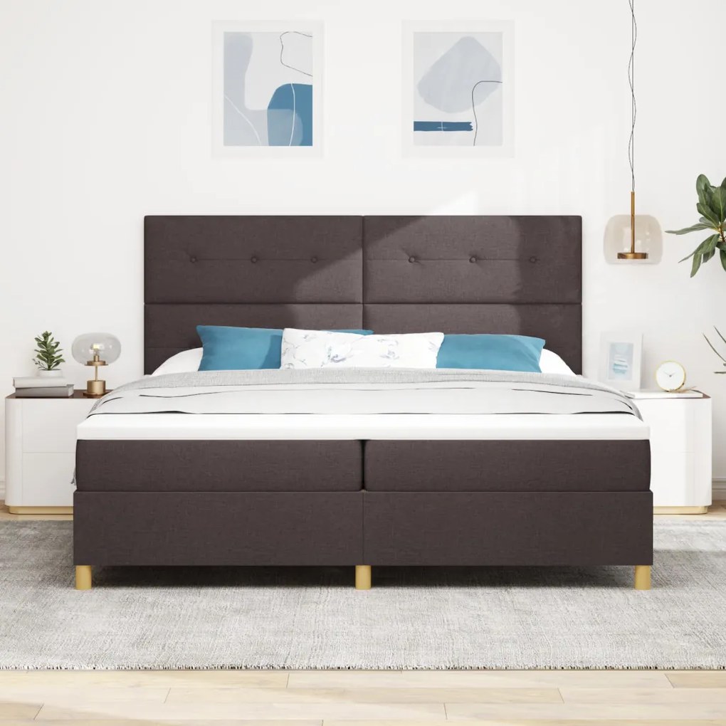 Boxspring Ágy Matrac LED-del Sötétbarna 200x200 cm Szövet