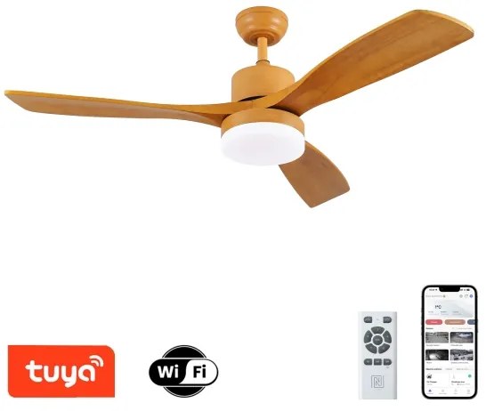 ZEVENTI - LED mennyezeti ventilátor MARE LED/24W/230V Wi-Fi Tuya tölgy + távirányító