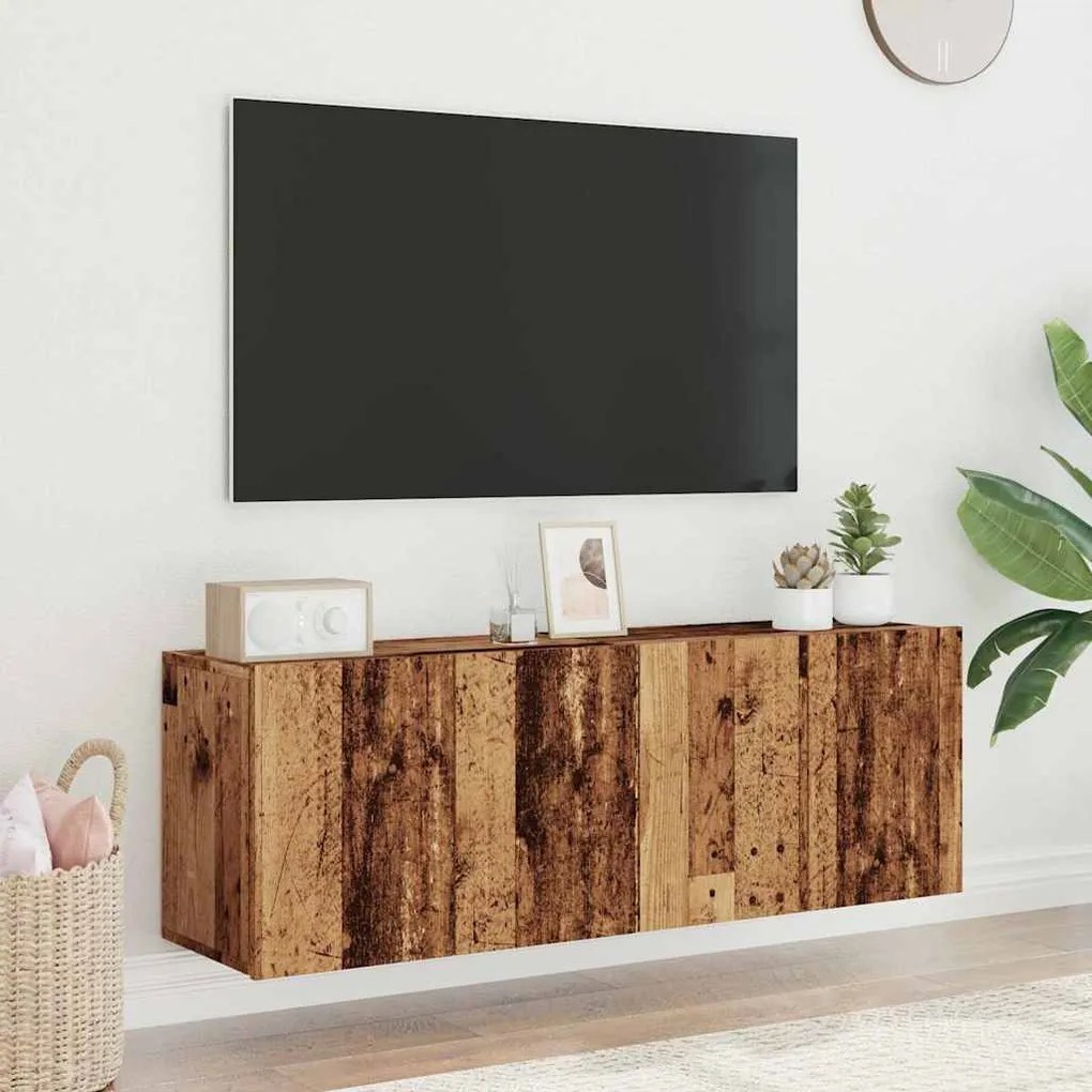 2 db antik fa színű falra szerelhető TV-szekrény 60 x 30 x 41cm
