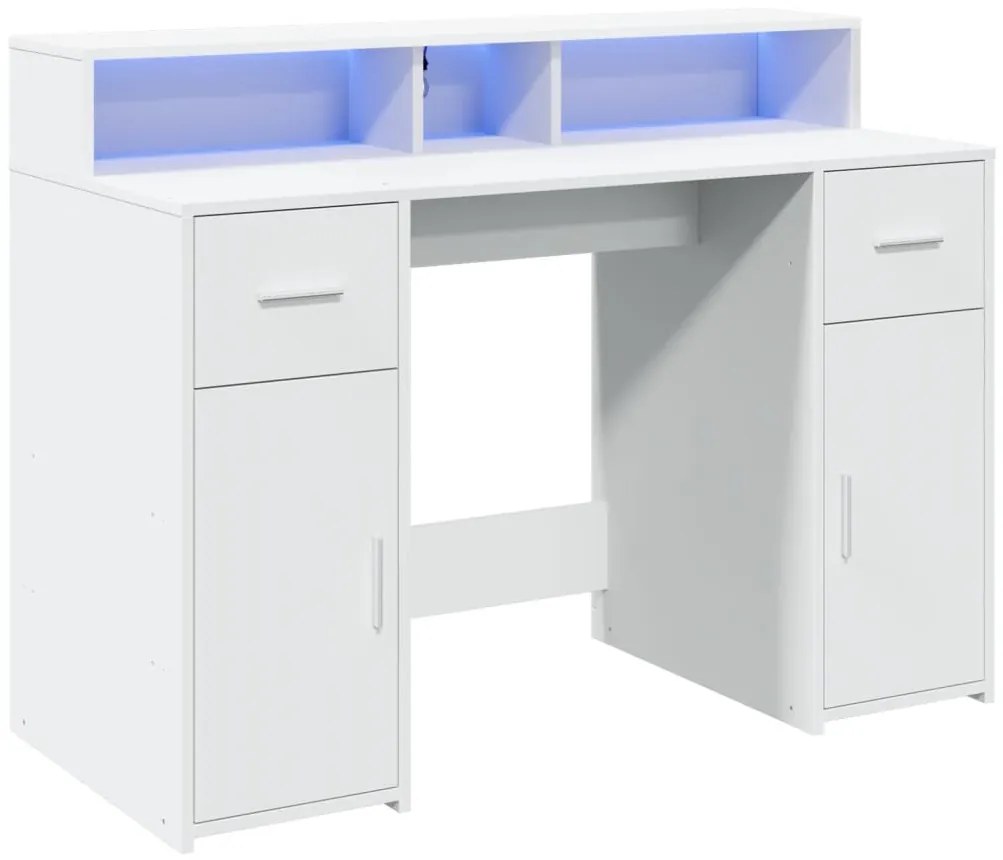fehér szerelt fa íróasztal LED-világítással 120 x 55 x 91 cm