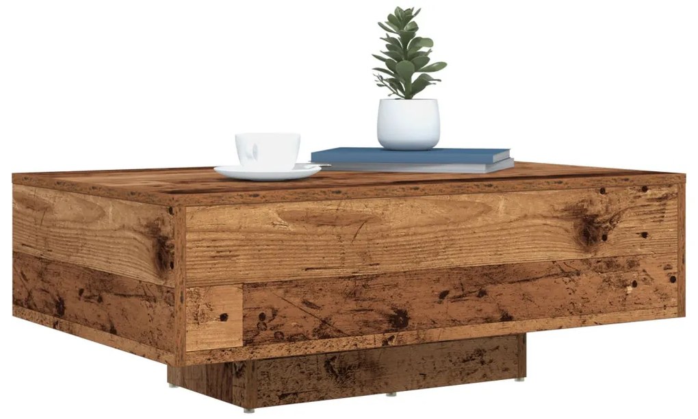 LED világítással ellátott dohányzóasztal régi fa 85x55x31 cm