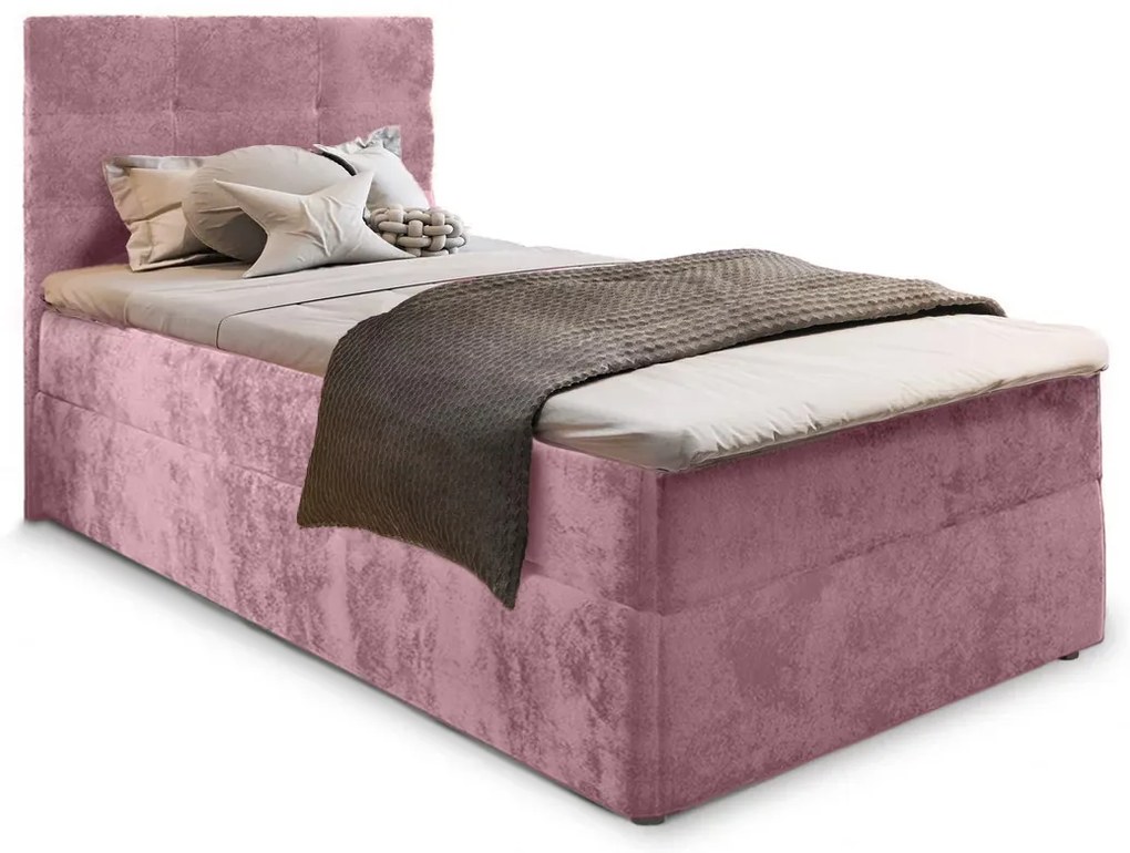 Kárpitozott boxspring ágy GLORIEN VELVET 90x200 cm rózsaszín Matrac: Bonell rugós matrac