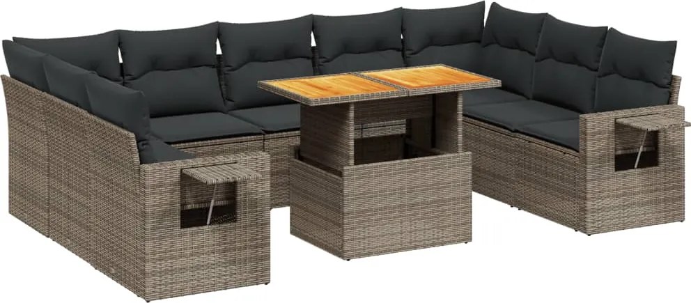 vidaXL 10 részes szürke polyrattan kerti ülőgarnitúra párnákkal