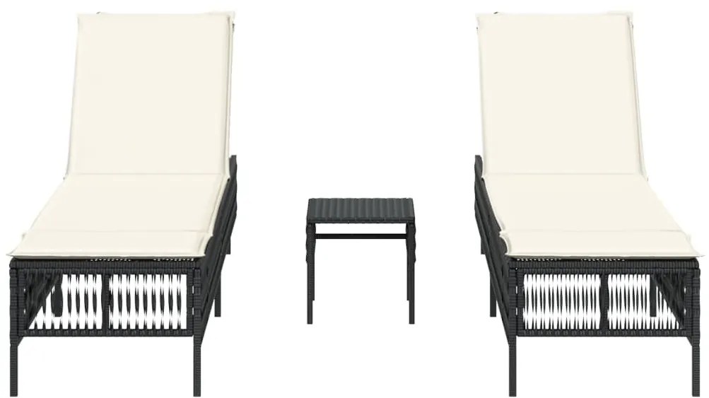 2 db fekete polyrattan napozóágy asztallal