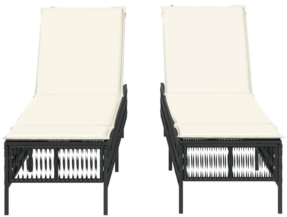2 db fekete polyrattan napozóágy párnával