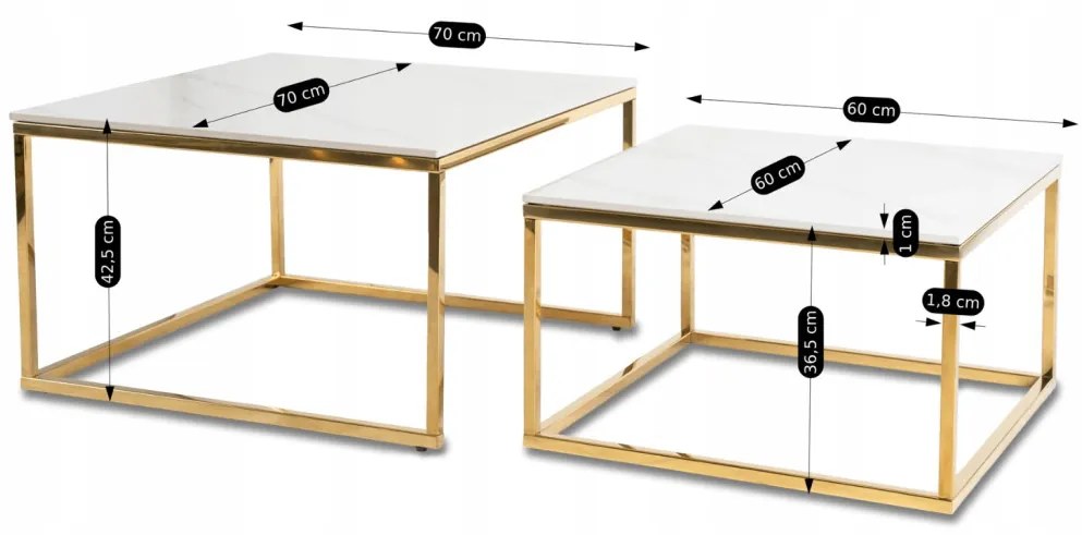 Zestaw Stolików Ceramicznych TENOR Biały márvány/ Złoty