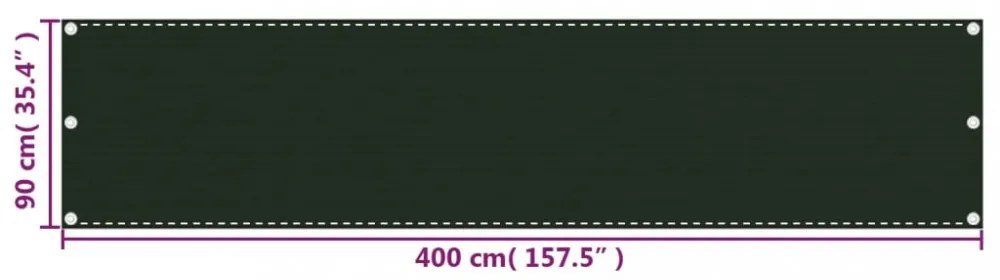 sötétzöld HDPE erkélytakaró 90 x 400 cm