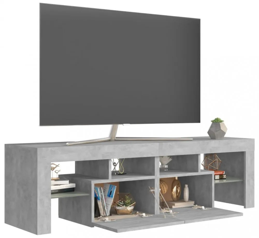 betonszürke TV-szekrény LED-lámpákkal 140 x 36,5 x 40 cm
