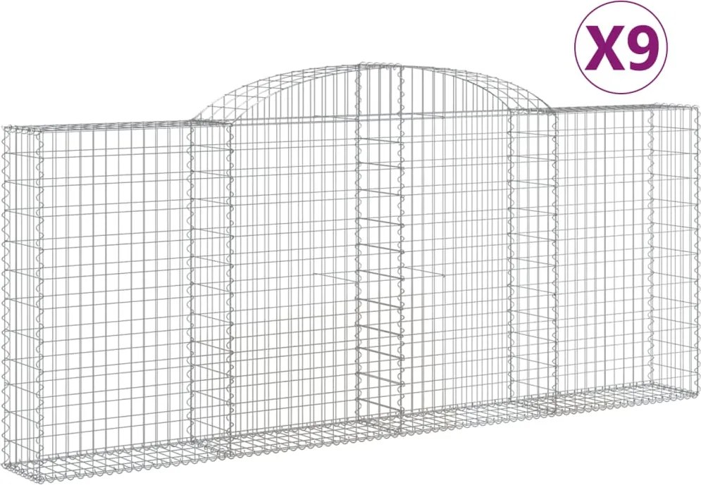 vidaXL 9 db íves horganyzott vas gabion kosár 300x30x120/140 cm