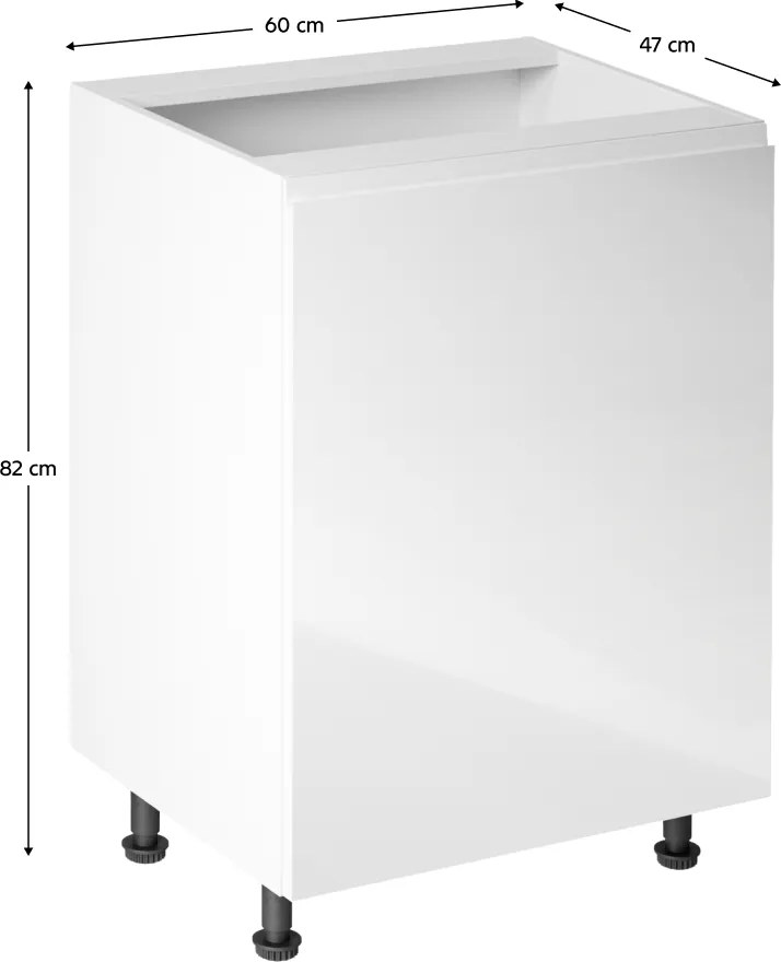 Alsószekrény, fehér/fehér extra magasfényű, jobbos, AURORA D601F