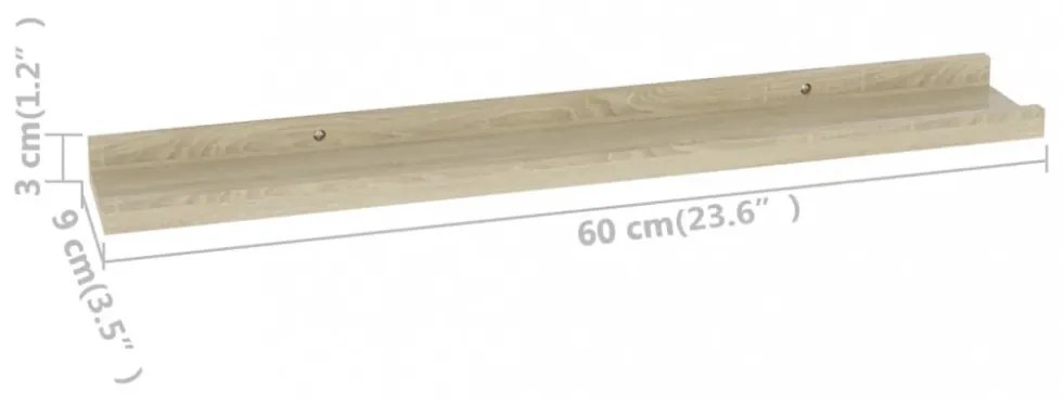 2 db sonoma tölgyfa fali polc 60 x 9 x 3 cm