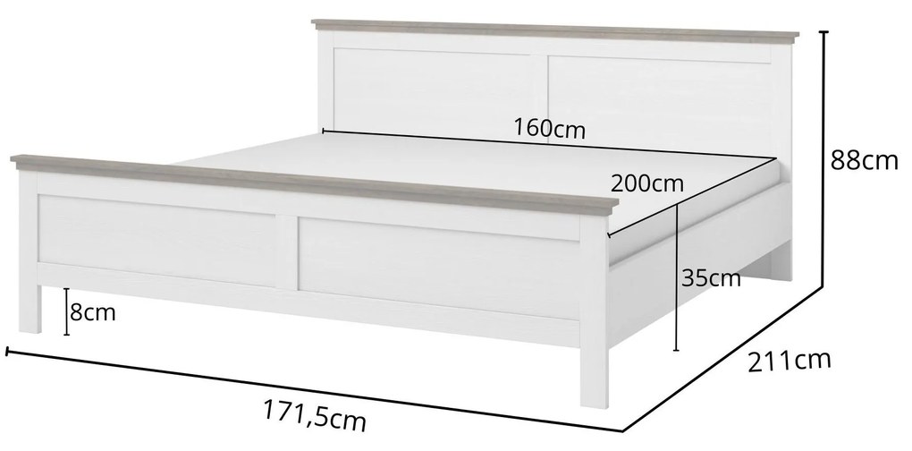 Franciaágy 140 cm Elvina S Typ 30 (fehér + kőris + lefkas tölgy). 1108231