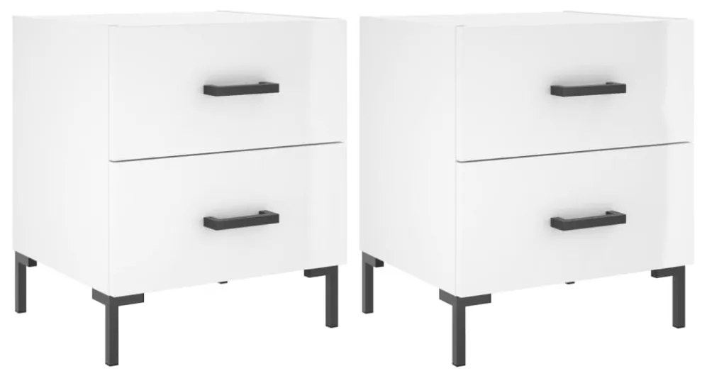 2 db magasfényű fehér szerelt fa éjjeliszekrény 40x35x47,5 cm