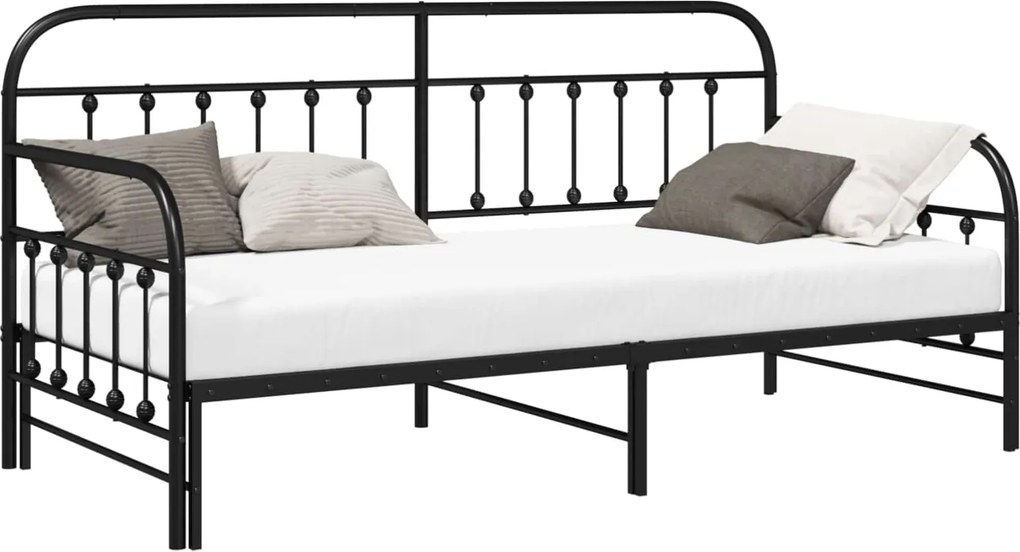 vidaXL Nappali ágykeret Fekete 90 x 200 cm Porszórt acél