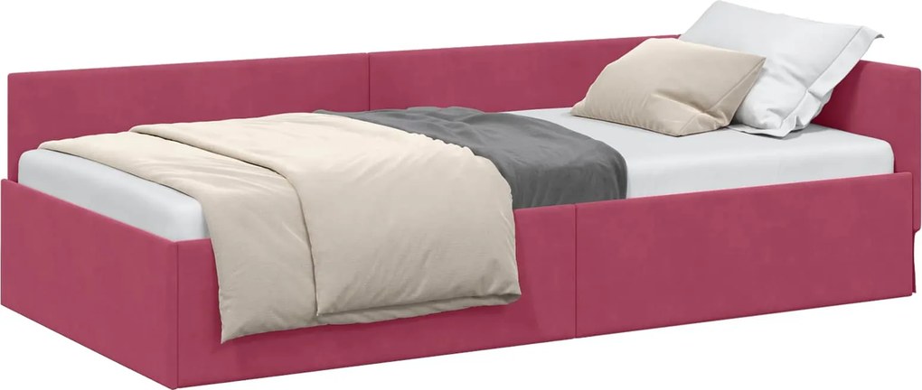 vidaXL Sarokágy keret fejtámlával Bordó 90 cm x 200 cm Bársony
