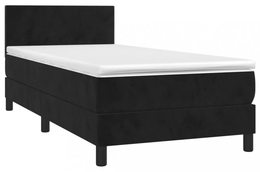 fekete bársony rugós és LED-es ágy matraccal 80 x 200 cm