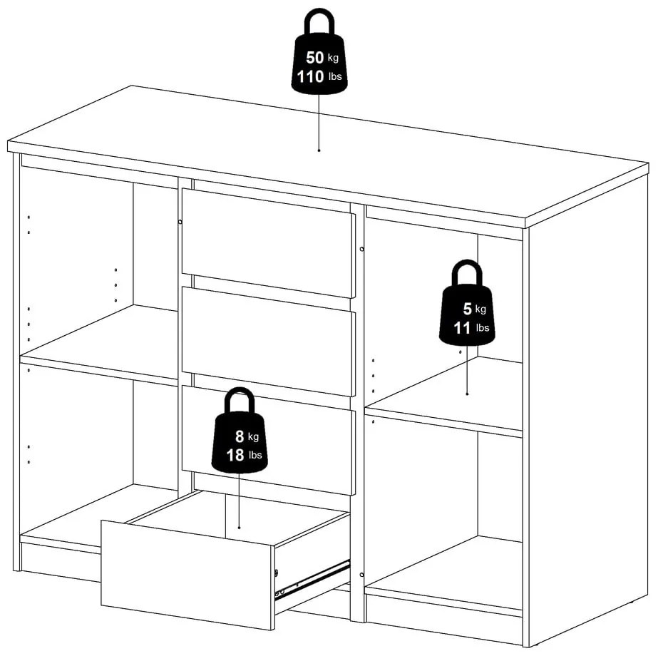 Natúr színű komód tölgyfa dekorral 121x91x50 cm Naia – Tvilum