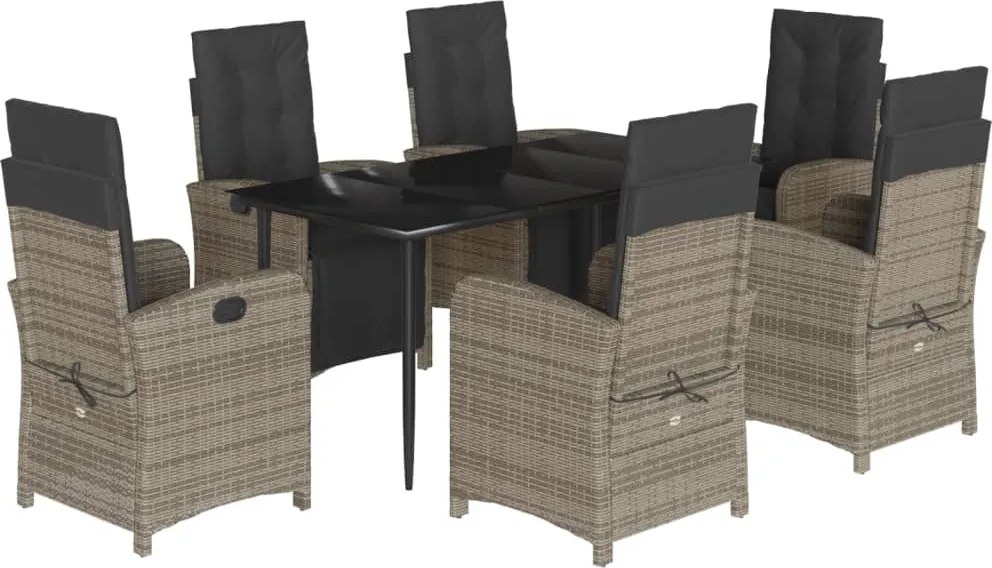 vidaXL 7 részes szürke polyrattan kerti étkezőgarnitúra párnával