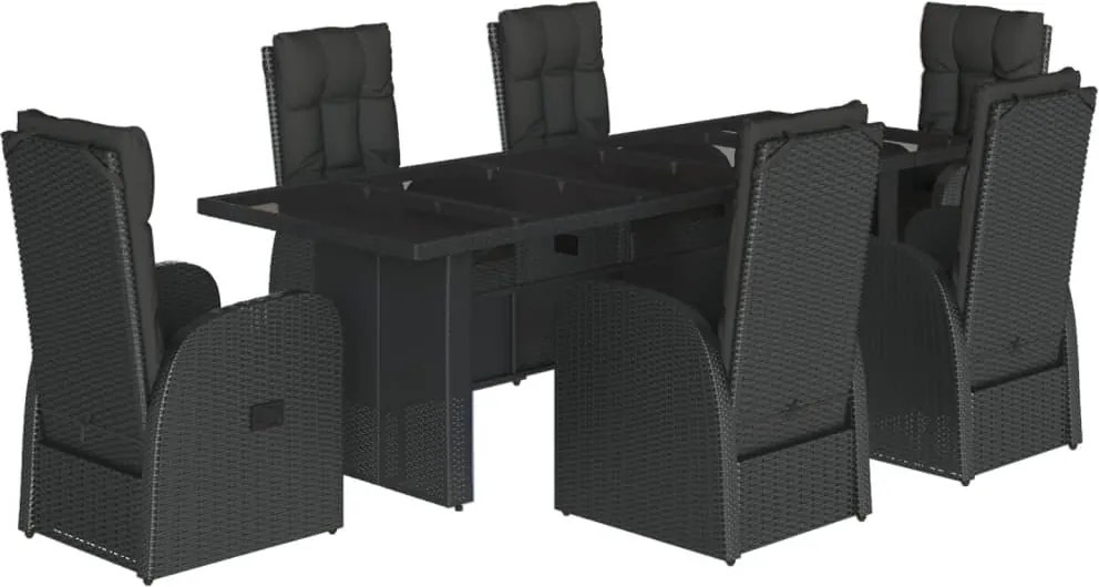 vidaXL 7 részes fekete polyrattan kerti étkezőgarnitúra párnával
