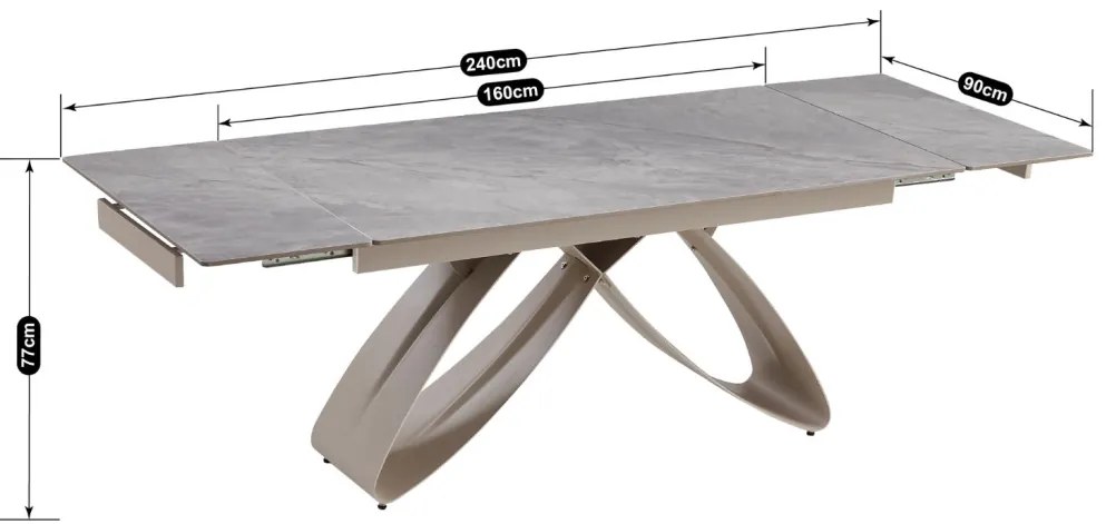 Szürke Márványhatású Bővíthető Kerámia Asztal Kasmír Lábbal. LUIGI 160-240 cm