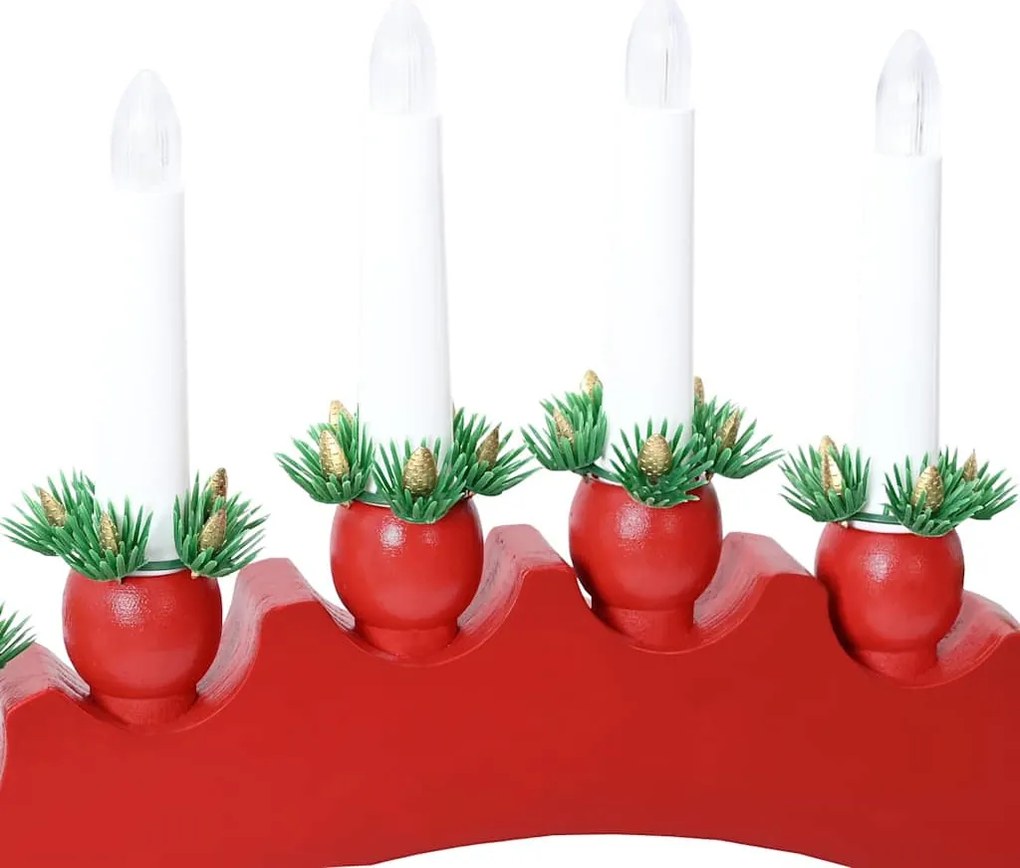 Karácsonyi gyertyatartó ív 10 LED gyertyával Piros